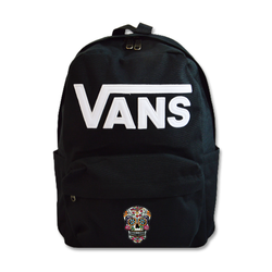 Vans New Skool 18 l Backpack black VN000628BLK1 + Custom Mexican Skull White Flowers