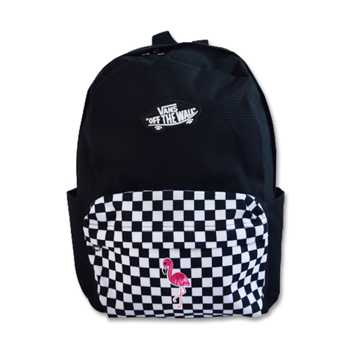 Vans New Skool Backpack Checkerboard VN000628Y281 + Custom Flaming 10 cm 
