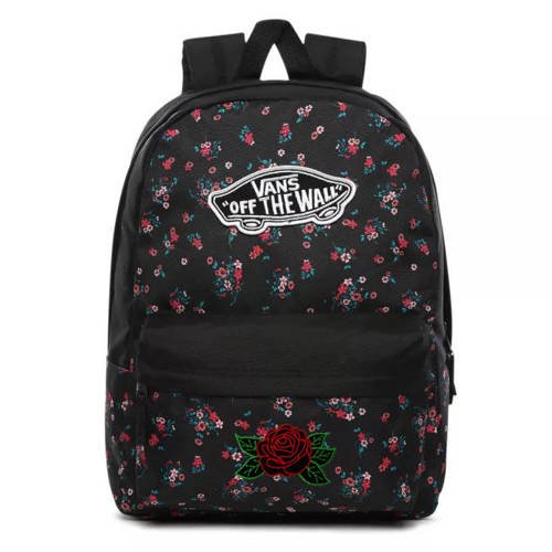 Vans Realm Beauty Floral Black Backpack Custom Rose - VN0A3UI6ZX3