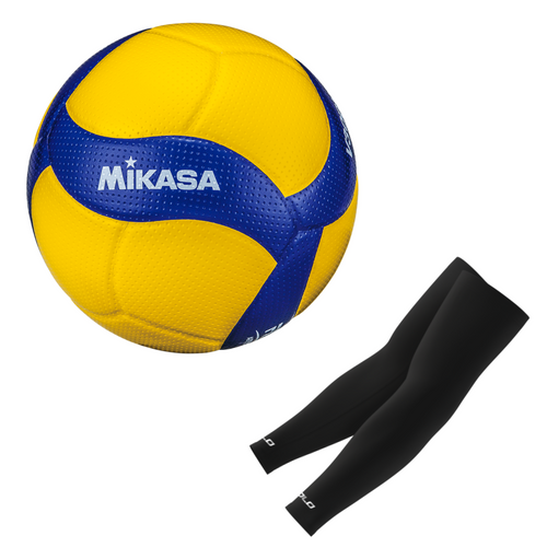 Set Mikasa Volleyball Matchball V300W + COLO volleyball arm sleeves black S/M