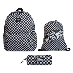 Vans Old Skool Check Backpack White-Black VN000H4XY281 + Vans Benched Bag + Vans OTW Pencil Pouch